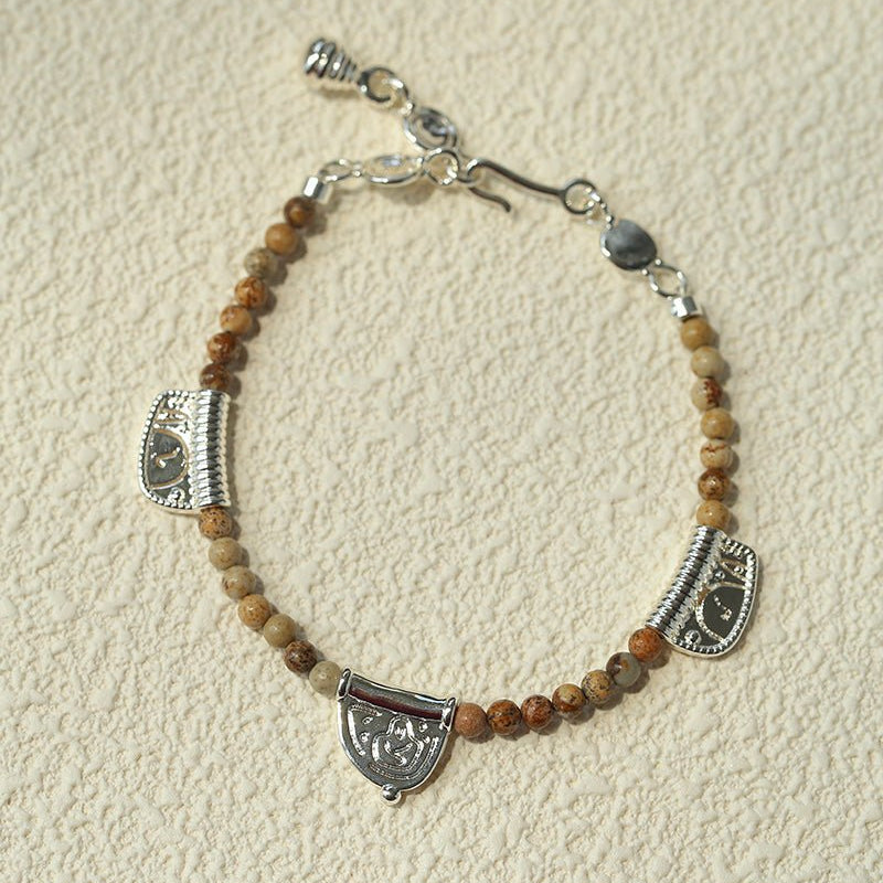 Totem Charm Stone Beaded Bracelet – Picture Jasper Earth Tones - floysun