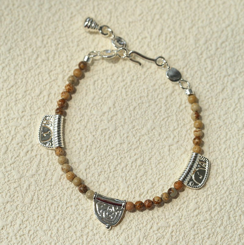 Totem Charm Stone Beaded Bracelet – Picture Jasper Earth Tones - floysun
