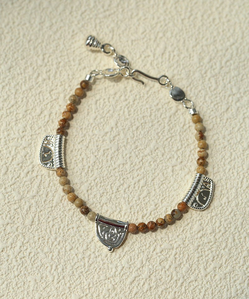 Totem Charm Stone Beaded Bracelet – Picture Jasper Earth Tones - floysun