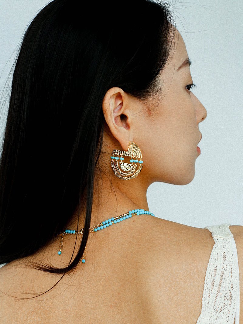 Tribal Echo Totem Stone Hoop Earrings - Gold - floysun