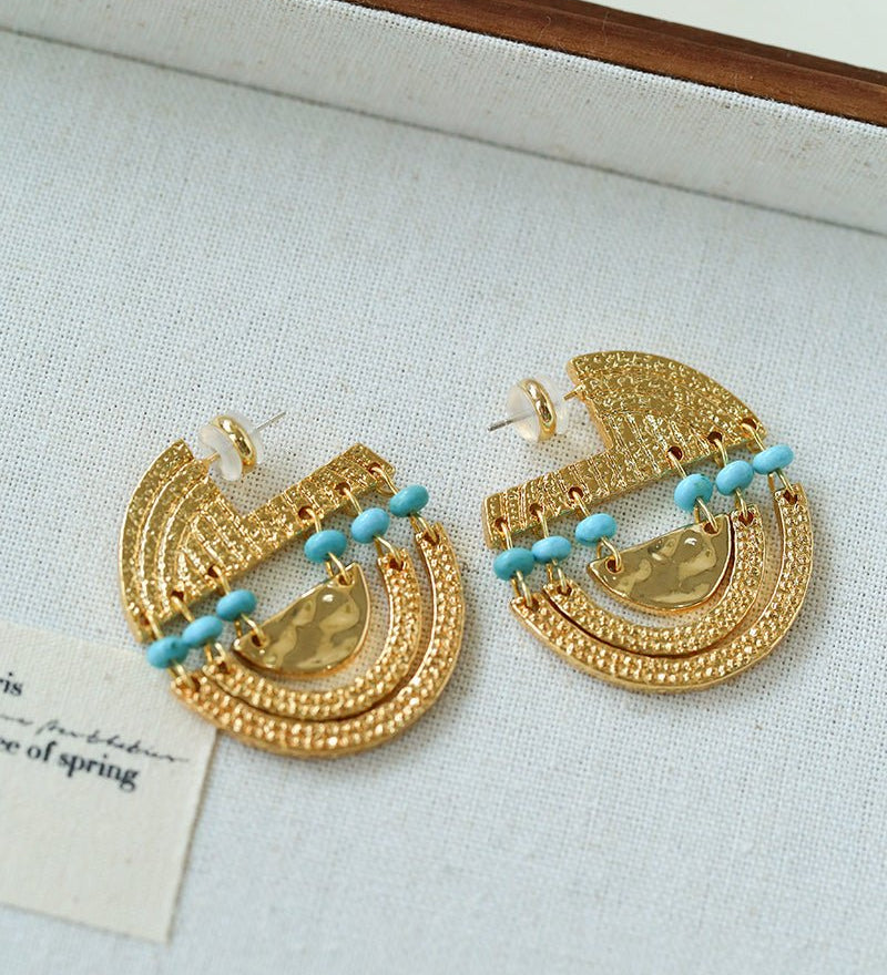 Tribal Echo Totem Stone Hoop Earrings - Gold - floysun