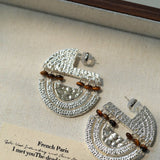 Tribal Echo Totem Stone Hoop Earrings - Silver - floysun