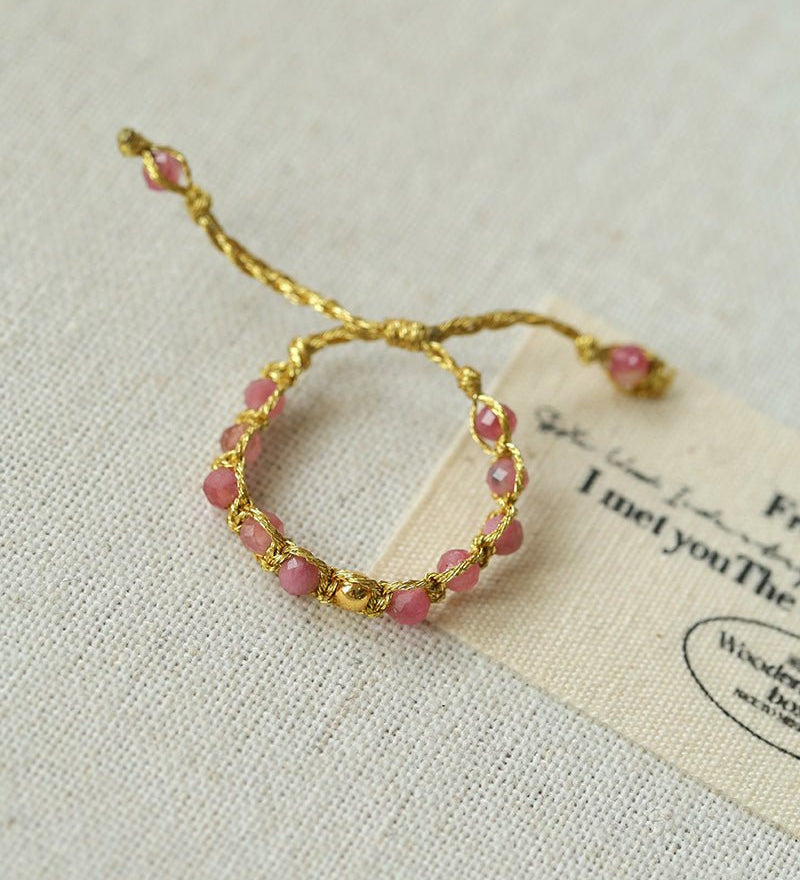 Tribal Totem Adjustable Beaded Ring - Pink Tourmaline - floysun