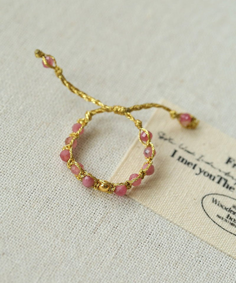 Tribal Totem Adjustable Beaded Ring - Pink Tourmaline - floysun