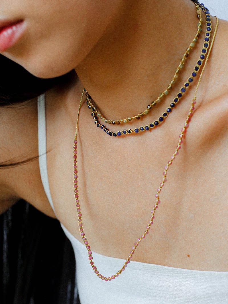 Tribal Totem Colorful Gemstone Braided Adjustable Necklace - Green Garnet - floysun