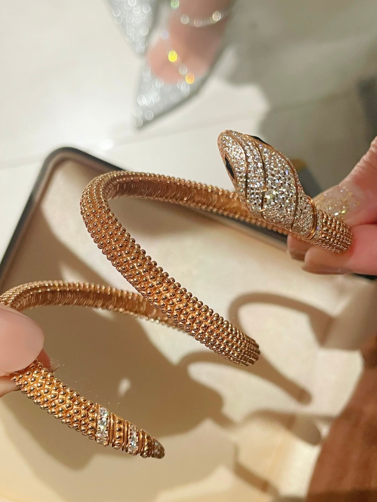 Triple Coil Snake Bangle – Studded Vintage Edition - floysun