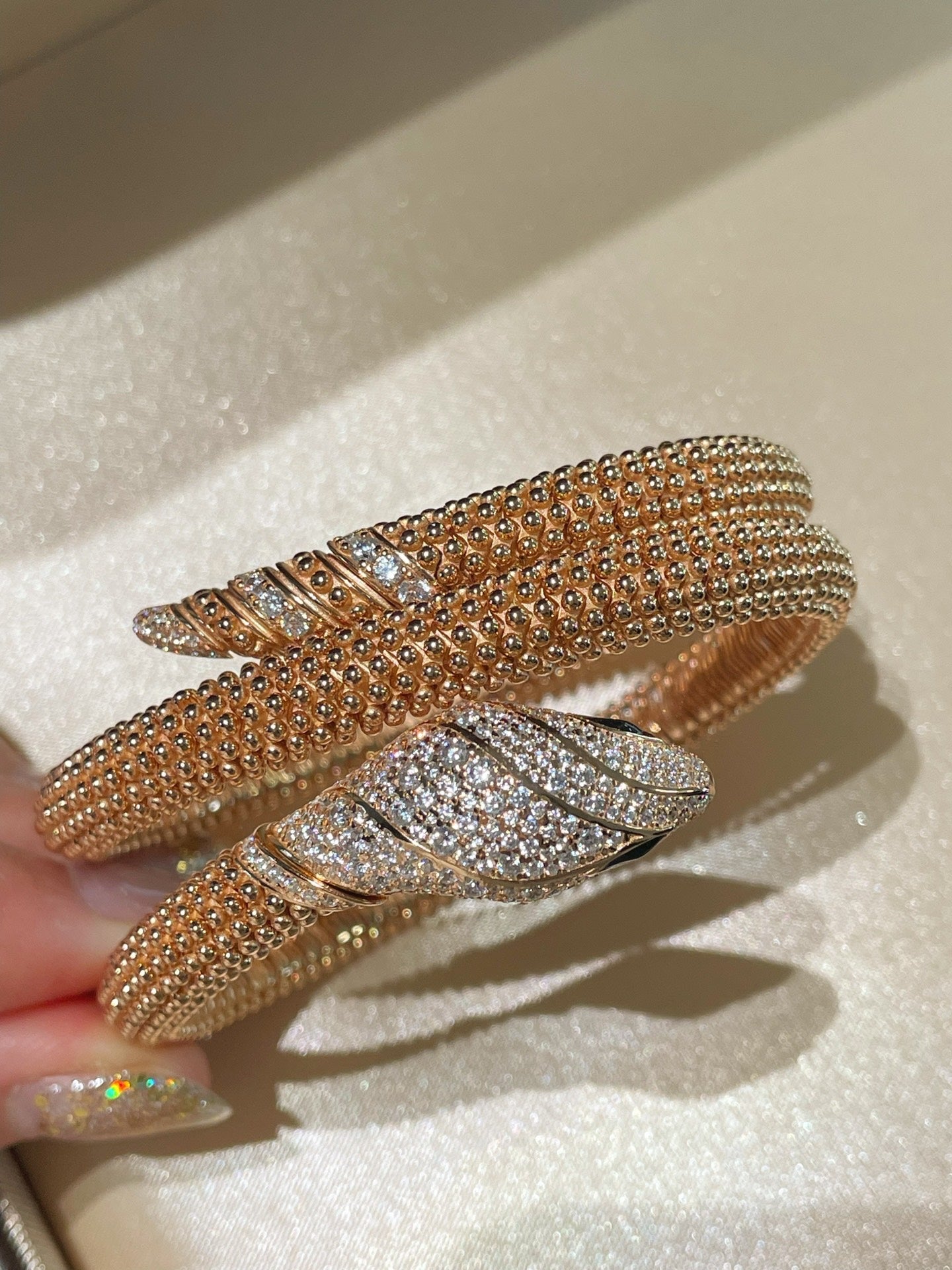 Triple Coil Snake Bangle – Studded Vintage Edition - floysun