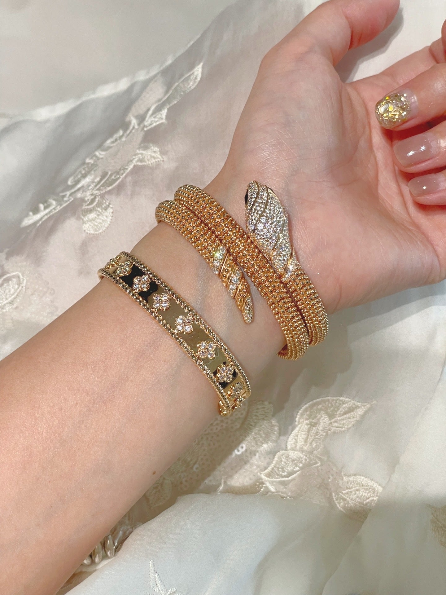 Triple Coil Snake Bangle – Studded Vintage Edition - floysun