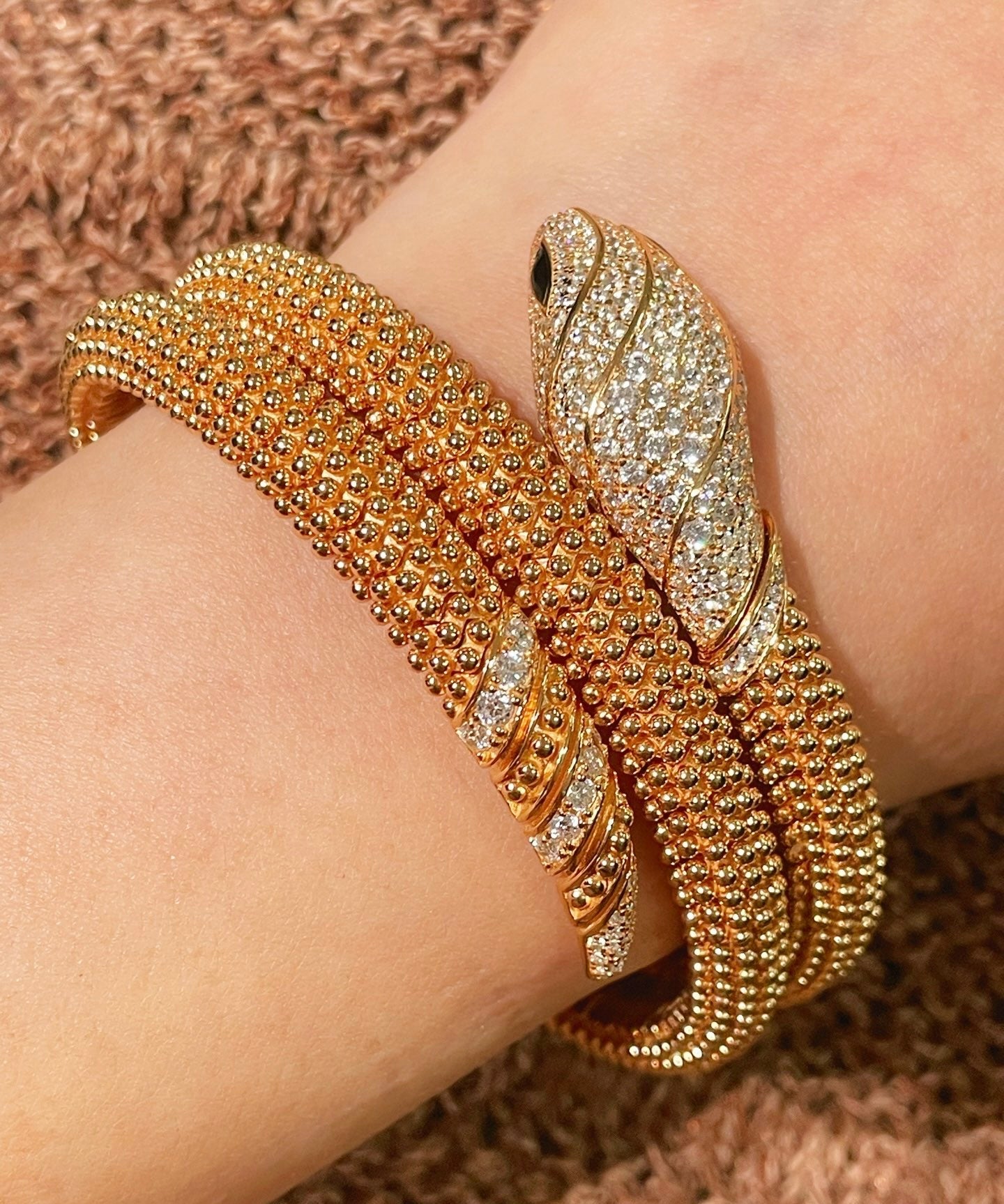 Triple Coil Snake Bangle – Studded Vintage Edition - floysun