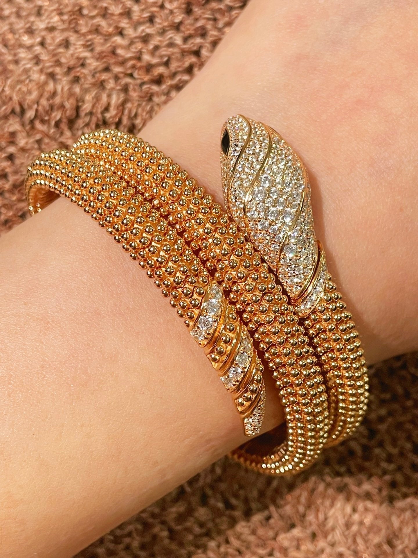 Triple Coil Snake Bangle – Studded Vintage Edition - floysun