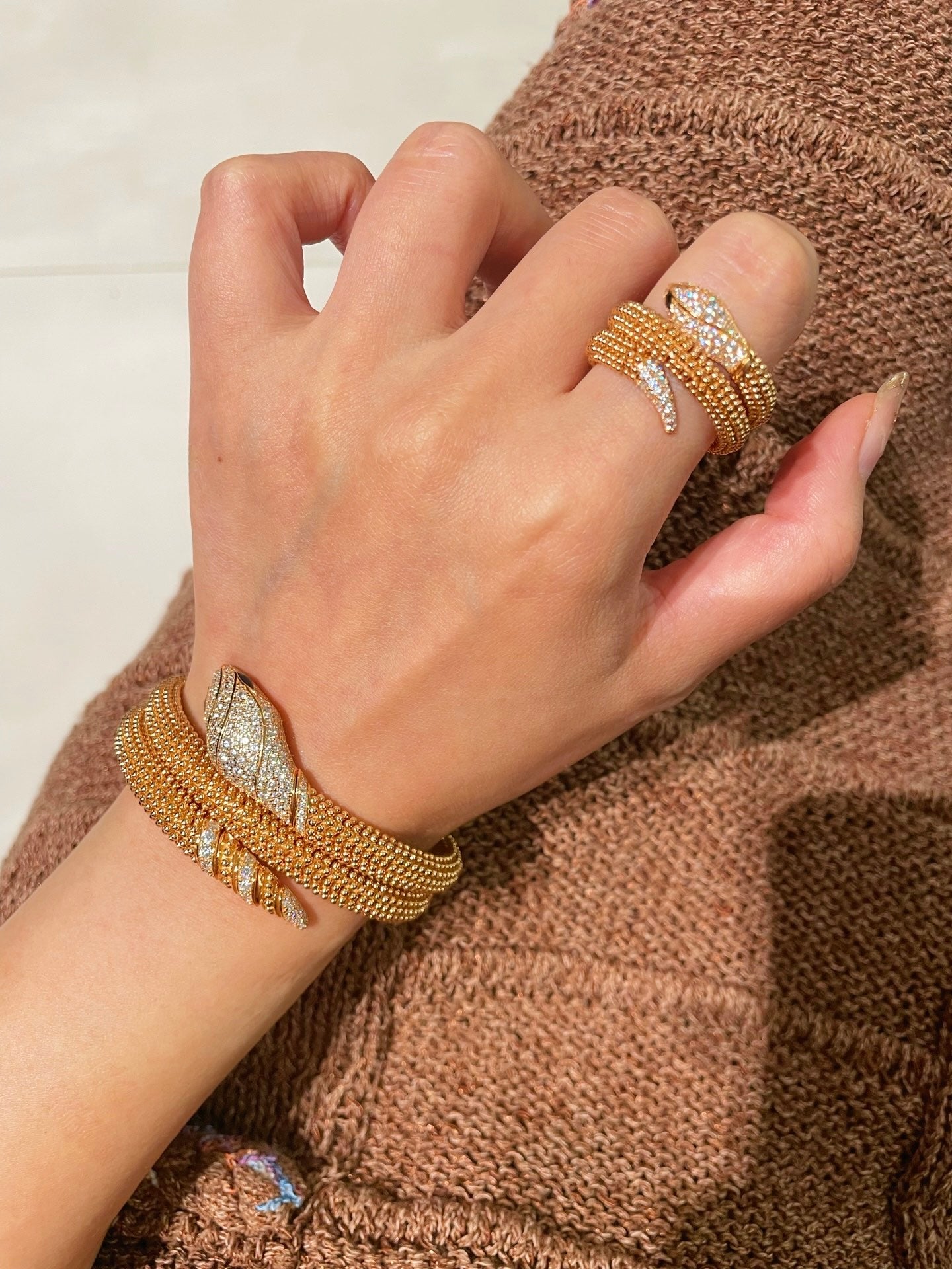Triple Coil Studded Serpent Ring - floysun