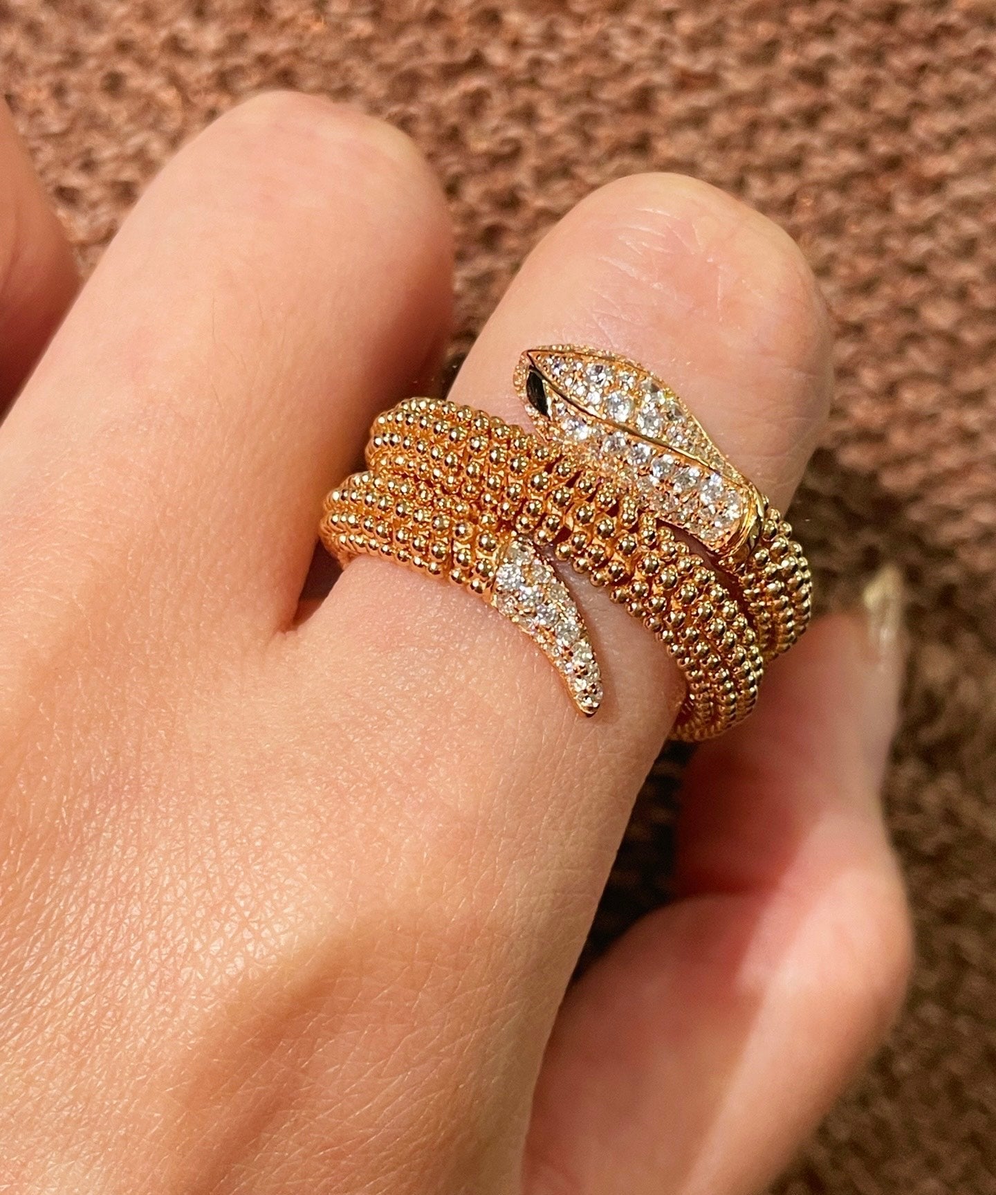 Triple Coil Studded Serpent Ring - floysun