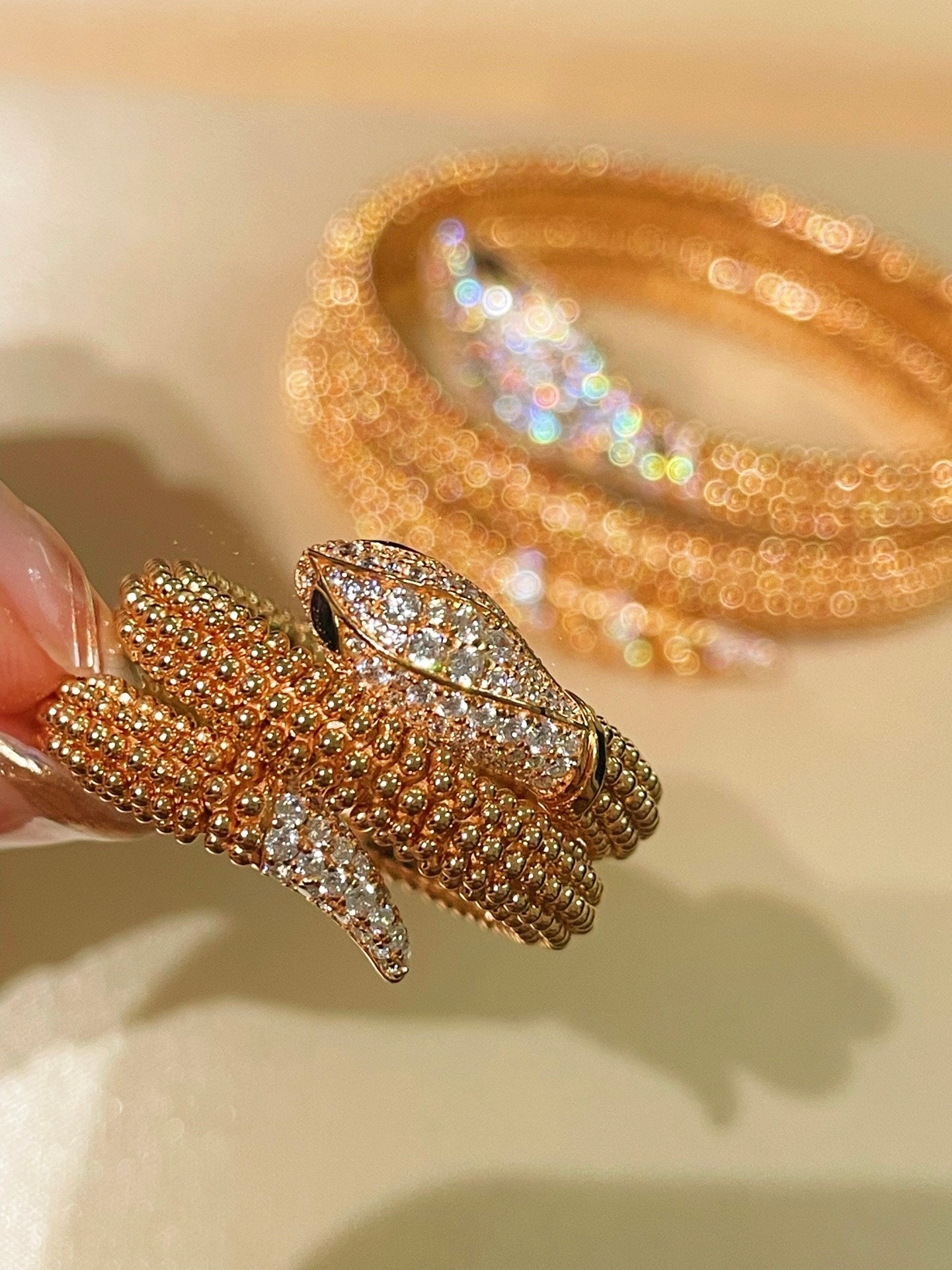 Triple Coil Studded Serpent Ring - floysun