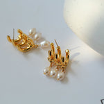 Triple Hoop Grape Pearl Stud Earrings - Gold - floysun