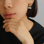 Triple Hoop Grape Pearl Stud Earrings - Gold - floysun