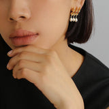 Triple Hoop Grape Pearl Stud Earrings - Gold - floysun