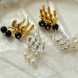 Triple Hoop Grape Pearl Stud Earrings - Silver - floysun