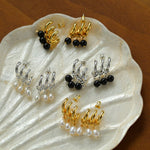 Triple Hoop Grape Pearl Stud Earrings - Silver - floysun