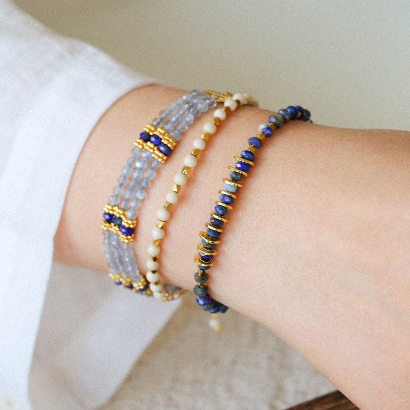 Triple - Strand Lapis & Labradorite Bracelet - floysun