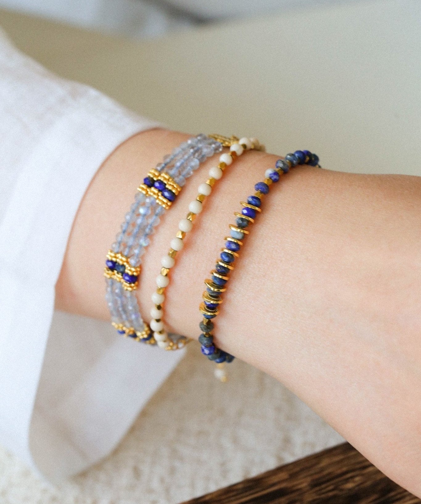 Triple - Strand Lapis & Labradorite Bracelet - floysun