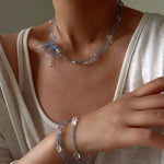 Triple - Strand Sea Salt Blue Bracelet - Clear Quartz & Crystal Layering Piece - floysun