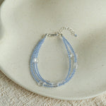 Triple - Strand Sea Salt Blue Bracelet - Clear Quartz & Crystal Layering Piece - floysun