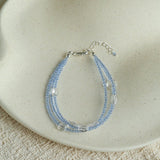 Triple - Strand Sea Salt Blue Bracelet - Clear Quartz & Crystal Layering Piece - floysun