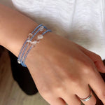 Triple - Strand Sea Salt Blue Bracelet - Clear Quartz & Crystal Layering Piece - floysun