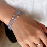 Triple - Strand Sea Salt Blue Bracelet - Clear Quartz & Crystal Layering Piece - floysun