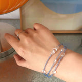Triple - Strand Sea Salt Blue Bracelet - Clear Quartz & Crystal Layering Piece - floysun