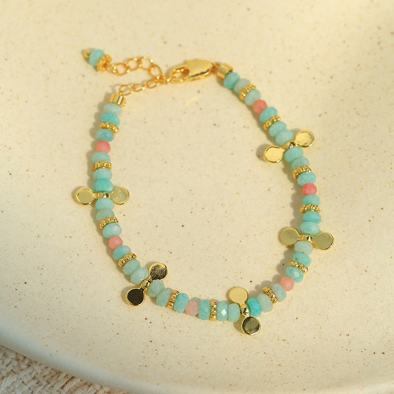 Tropical Breeze Bracelet | Amazonite Beads with Golden Sequin Charms - floysun