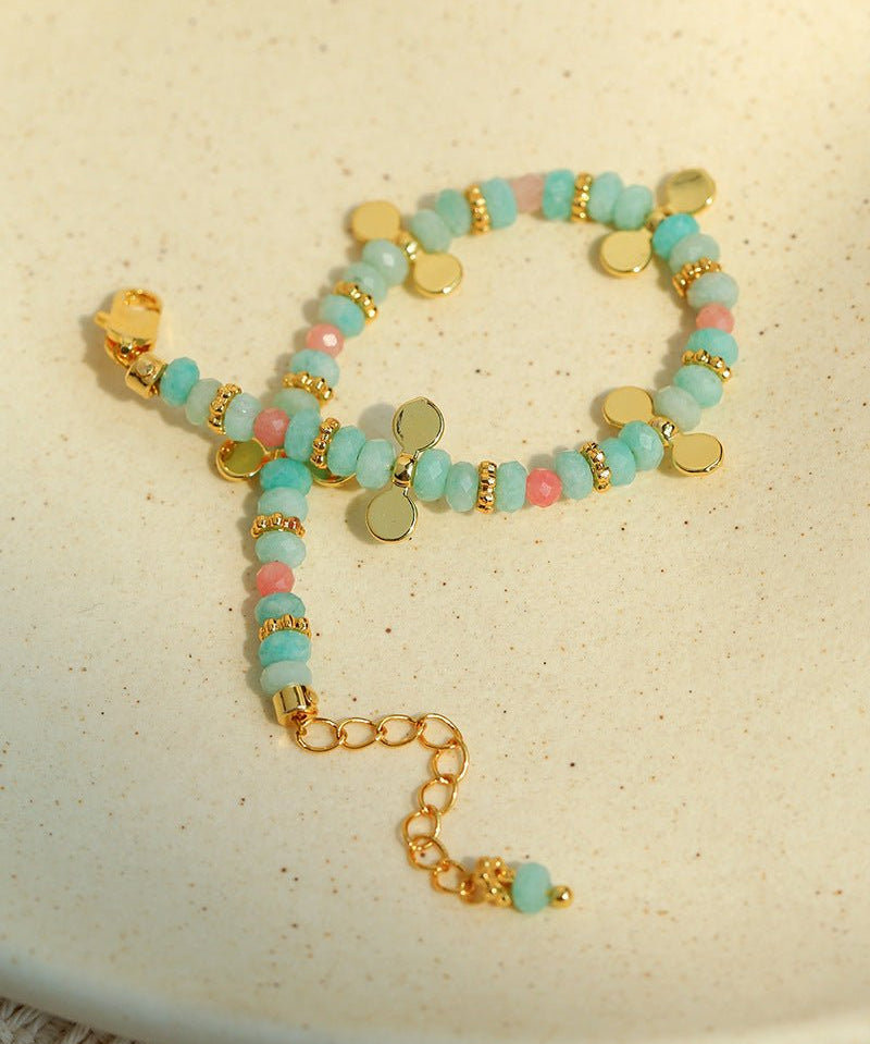 Tropical Breeze Bracelet | Amazonite Beads with Golden Sequin Charms - floysun