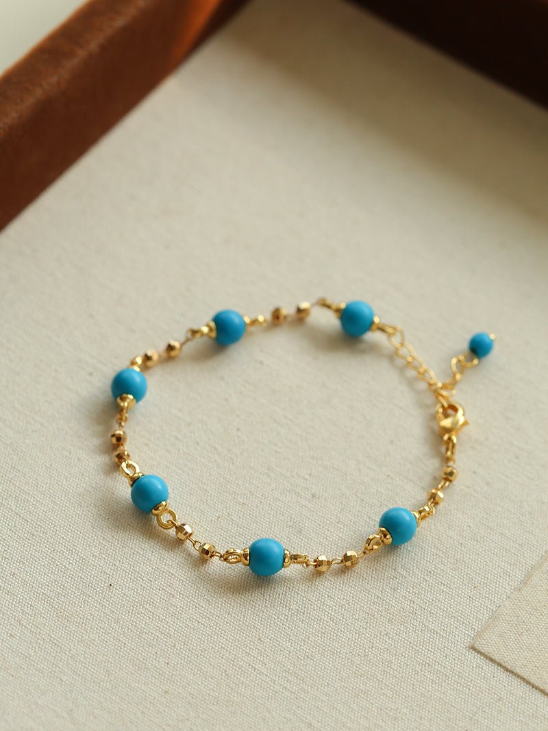 Turquoise Beaded Bracelet with Gold Chain | Starry Sky Minimal Charm - floysun