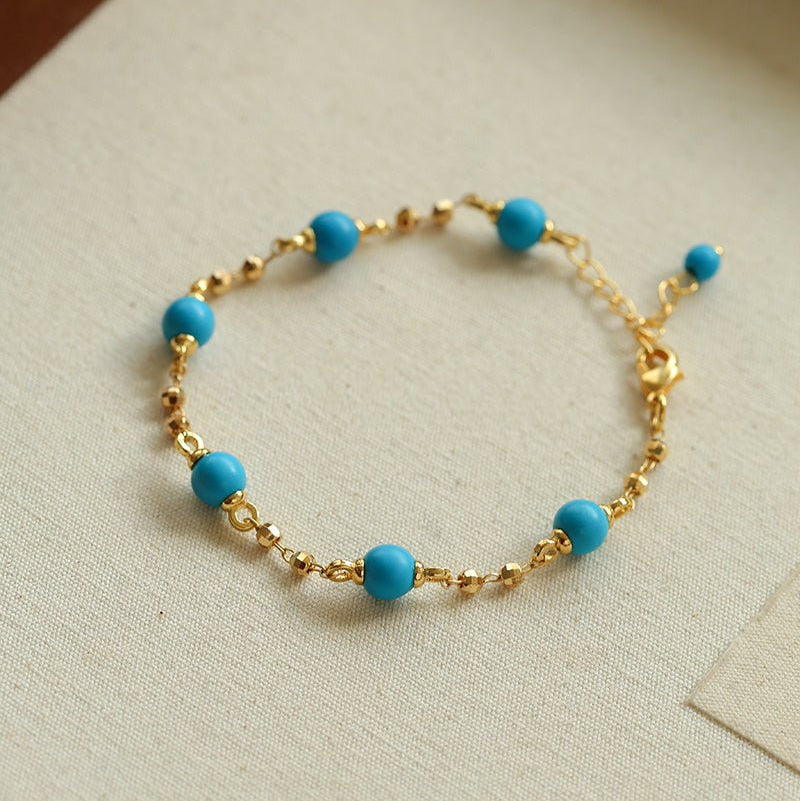 Turquoise Beaded Bracelet with Gold Chain | Starry Sky Minimal Charm - floysun