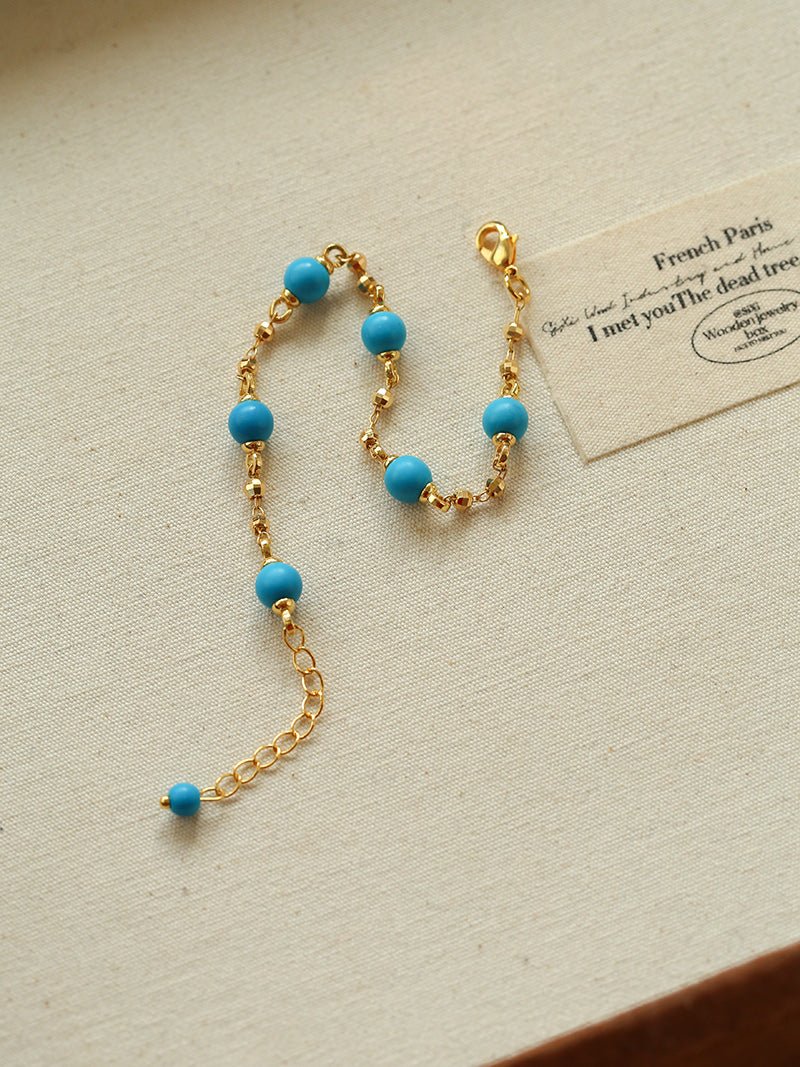 Turquoise Beaded Bracelet with Gold Chain | Starry Sky Minimal Charm - floysun