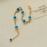 Turquoise Beaded Bracelet with Gold Chain | Starry Sky Minimal Charm - floysun