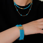 Turquoise Beaded Bracelet with Gold Chain | Starry Sky Minimal Charm - floysun