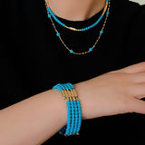 Turquoise Beaded Bracelet with Gold Chain | Starry Sky Minimal Charm - floysun