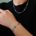 Turquoise Beaded Bracelet with Gold Chain | Starry Sky Minimal Charm - floysun