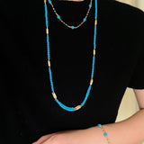 Turquoise Beaded Bracelet with Gold Chain | Starry Sky Minimal Charm - floysun