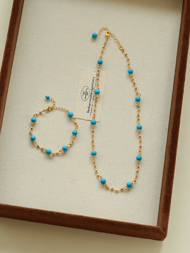 Turquoise Beaded Bracelet with Gold Chain | Starry Sky Minimal Charm - floysun