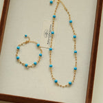 Turquoise Beaded Bracelet with Gold Chain | Starry Sky Minimal Charm - floysun