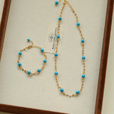 Turquoise Beaded Bracelet with Gold Chain | Starry Sky Minimal Charm - floysun