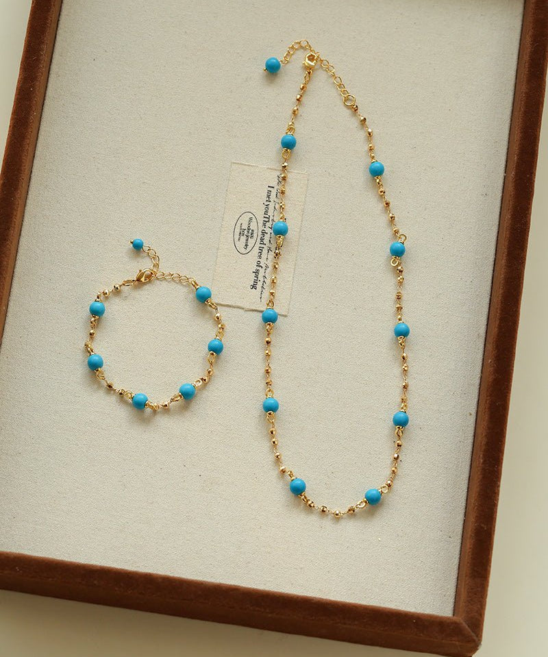 Turquoise Beaded Bracelet with Gold Chain | Starry Sky Minimal Charm - floysun