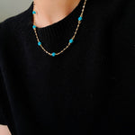 Turquoise Beaded Necklace with Gold Chain | Starry Sky Delicate Style - floysun