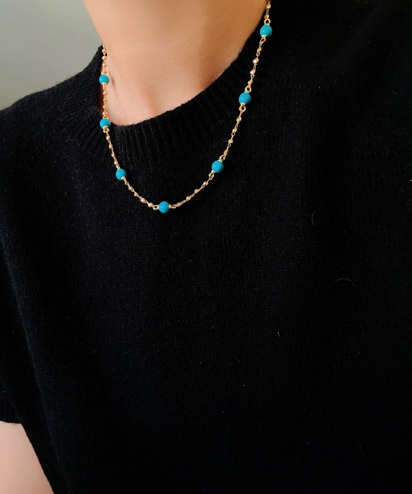 Turquoise Beaded Necklace with Gold Chain | Starry Sky Delicate Style - floysun