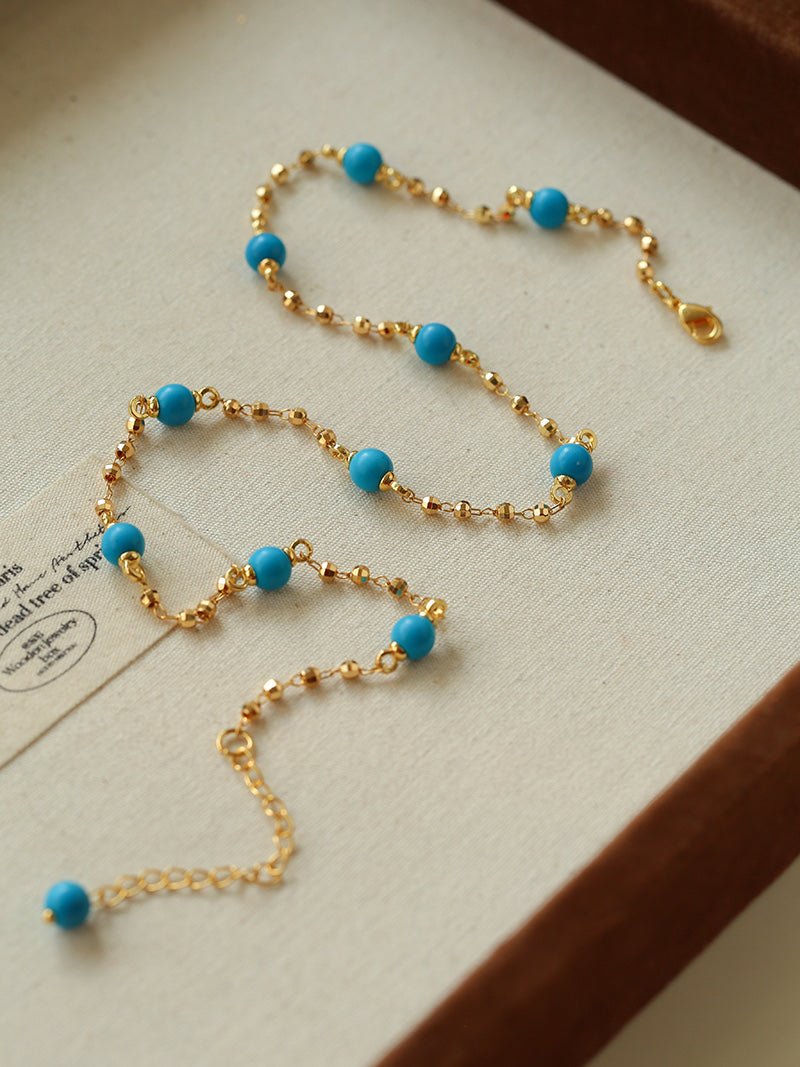 Turquoise Beaded Necklace with Gold Chain | Starry Sky Delicate Style - floysun