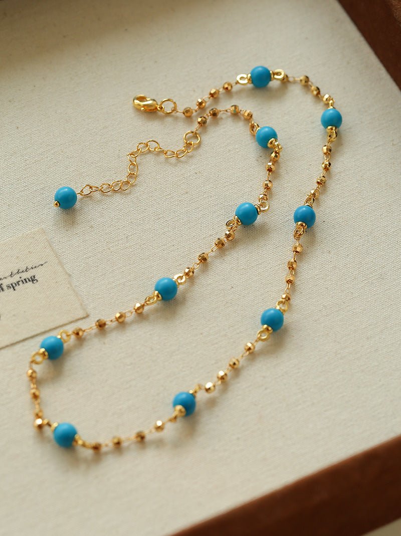 Turquoise Beaded Necklace with Gold Chain | Starry Sky Delicate Style - floysun