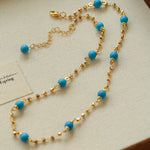 Turquoise Beaded Necklace with Gold Chain | Starry Sky Delicate Style - floysun