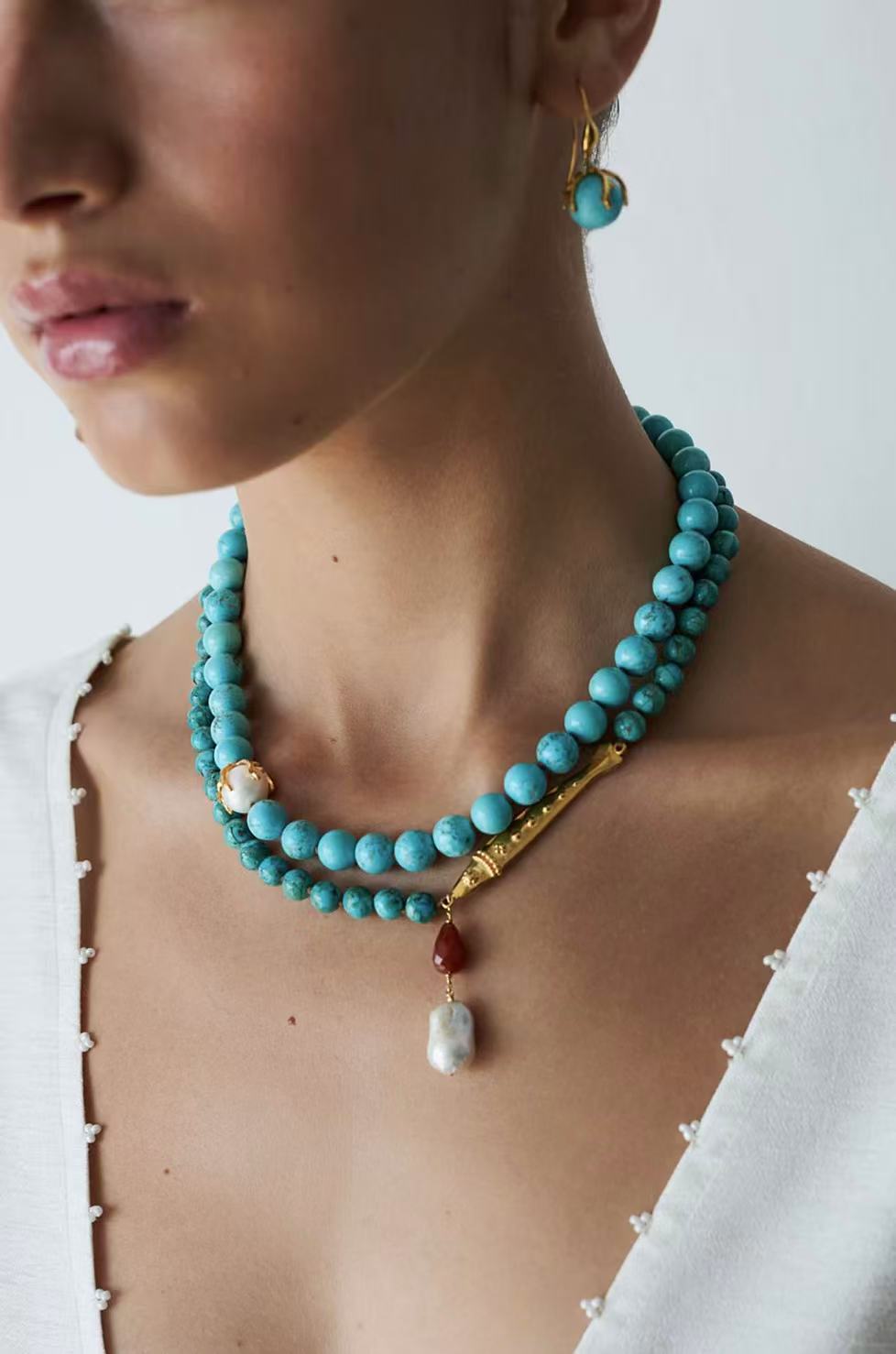 Turquoise Fish Necklace | Bohemian Pearl Pendant Necklace - floysun